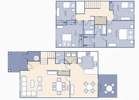 Floor plan for 4 beds, 2.5 baths, 1450 sqft